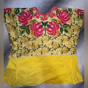 Unbranded Yellow Pink Brocade Embroidered Metallic Ethnic Tunic Top No Size